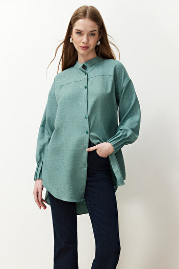Trendyol Modest Oversize Mint Linen Aerobin Shirt - TCTSS24TG00065