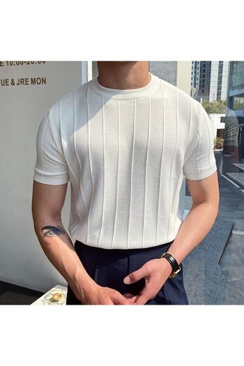 COMBİNE MİCHAİL Ανδρικό πλεκτό μπλουζάκι Crew Neck
