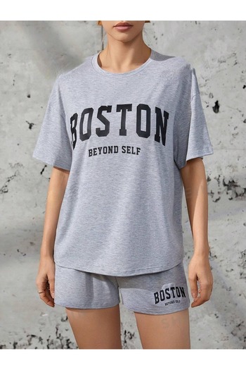 PALPİTO Γυναικείο σορτς σε γκρι Boston printed oversize