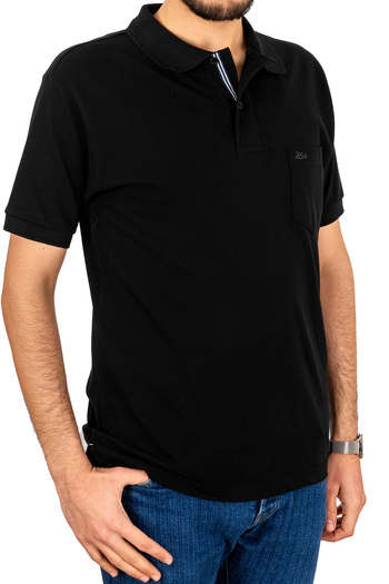 BSM Men's High Quality Pocketed Short Sleeve Polo Collar Black Pique T-Shirt