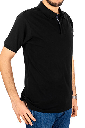 BSM Men's High Quality Short Sleeve Polo Collar Black Pique T-Shirt