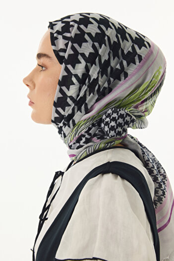 FENZA SCARF EVIE Murdum Cotton Houndstooth Patterned Shawl