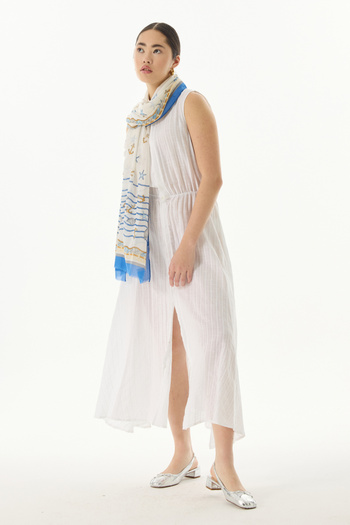 FENZA SCARF TERRA OCEAN - COTTON PATTERNED CREAM-BLUE SHAL