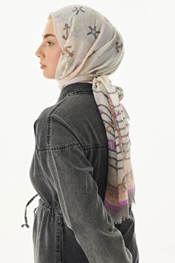 FENZA SCARF TERRA OCEAN - Pink and Cream Colored Cotton Shawl