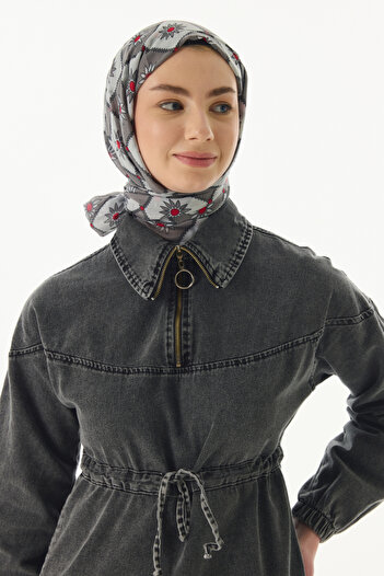 FENZA SCARF EDNA ETHNIC PATTERNED GRAY-BLACK COTTON SHAL