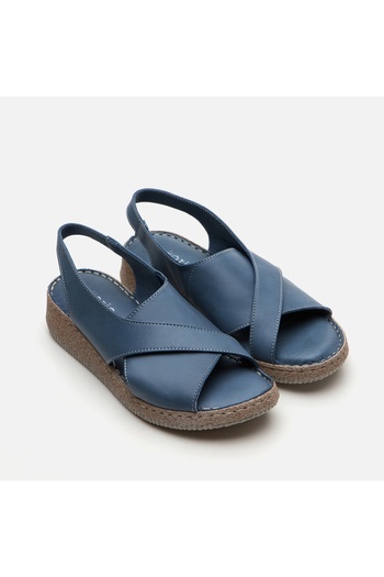 Hotiç Genuine Leather Blue Women's Flat Sandals