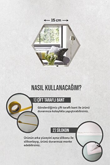 Decorita Ayna | Düz Ayna | 6'lı Takım Altıgen Tavan Aynası