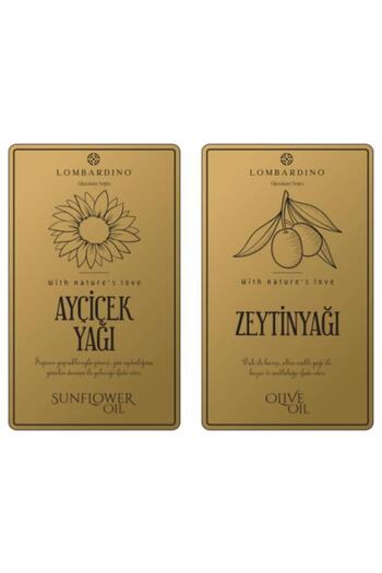 Digithome Lombardino 2 Pieces Olive Oil and Sunflower Oil Sticker Set 11x6,6 Cm Gold