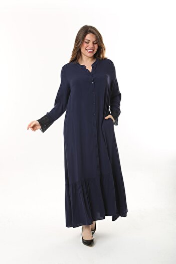New Shine Shine Women's Büşra Large Size Flounce Pocket Viscose Sapphire Dress