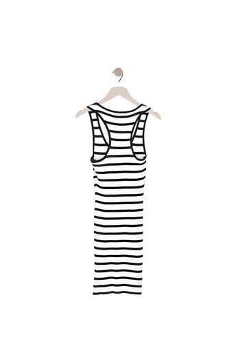 Dilvin 90147 Deep Crew Neck Striped Knitwear Dress-ecru-black