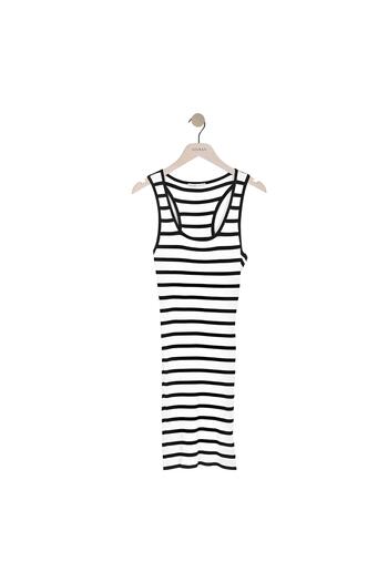 Dilvin 90147 Deep Crew Neck Striped Knitwear Dress-ecru-black