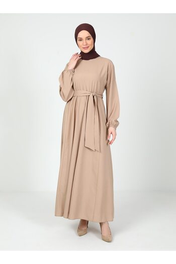 Tavin Hijab Dress with Lacing Detail - Mink - Tavin
