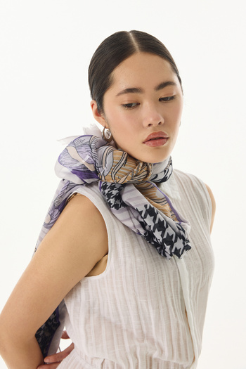FENZA SCARF Purple Cotton Evie Patterned Houndstooth Shawl