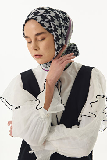 FENZA SCARF EVIE Murdum Cotton Houndstooth Patterned Shawl