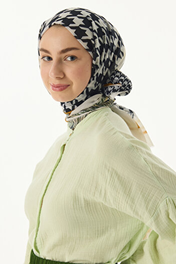 FENZA SCARF EVIE Cotton Houndstooth Patterned Shawl