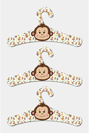 kutuTR Wooden Children's Hanger Monkey Patterned 12 Pieces of Hangers