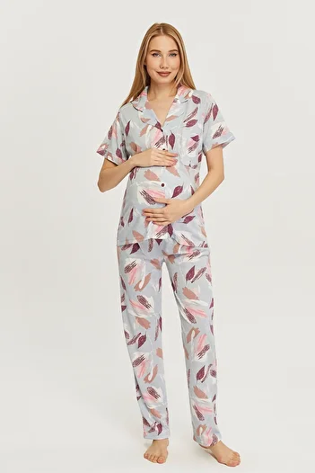 LİKAPA Likapa Combed Cotton Front Buttoned Maternity Short Sleeve Pajama Set, 100% Cotton