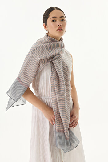 FENZA SCARF STELLA Πούδρα-Γκρι Μάλλινο Μεταξωτό Σάλι - Μοτίβο Potikare