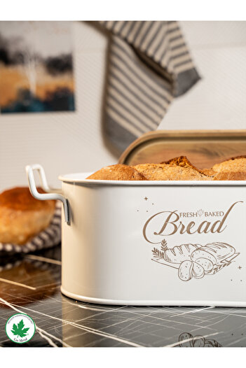 linmetal Ahşap Kapaklı Tel Kulplu Metal Ekmeklik (bread baskılı)