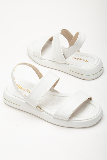 Tonny Black Women's White Skin Comfortable Fit Poly Sole Double Strap Sandals