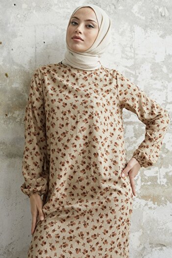 InStyle Colorful Daisy Seersucker Dress - Brown