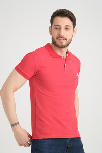 Varetta Men's Red Polo Collar Cotton Short Sleeve Waffle T-shirt