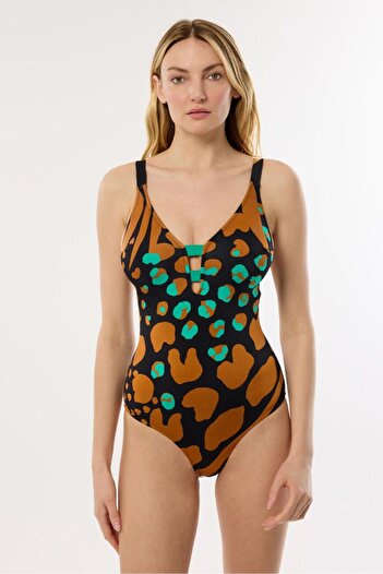 AYYILDIZ 4328 Brown Patterned Swimsuit
