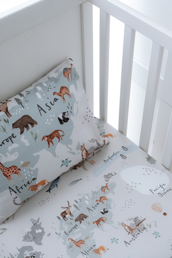 NOU Animal Map Organic Single Fitted Sheet Set - Animal Map
