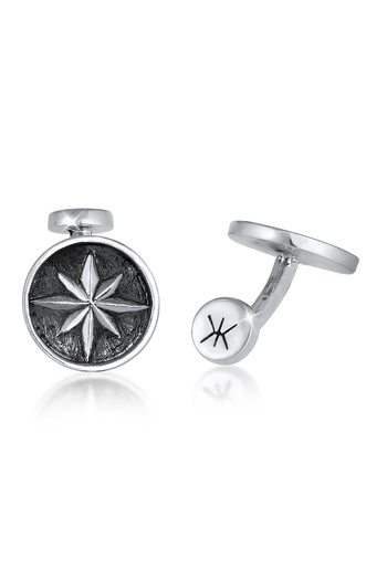 KUZZOI Manschettenknopf Kompass Windrose Symbol Maritim Massiv 925 Silber
