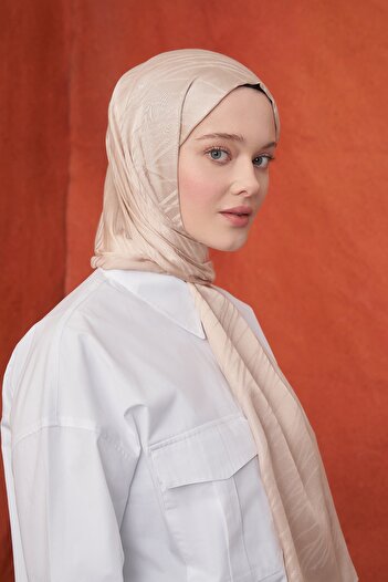 ARMANDA Beige Italian Jacquard Stripe Patterned Shawl