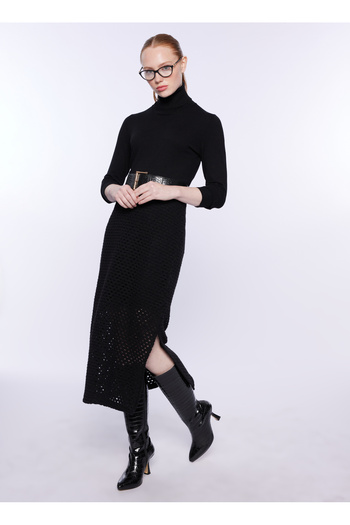 Sisley Black High Waist Midi Women's Skirt - 410YL001O