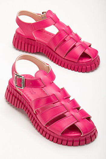 Tonny Black Women's Fuchsia Ankle Strap Three-Strap Poly High Sole Sandals