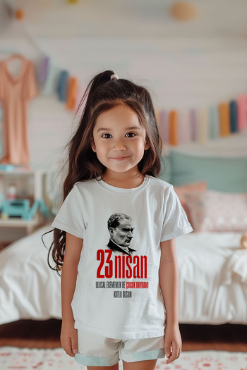 Lilabio 100% Cotton Girl's April 23 Printed Short Sleeve T-Shirt