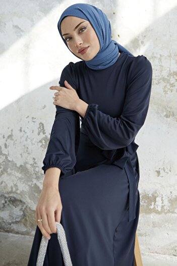 InStyle Belted Scuba Dress - Navy Blue