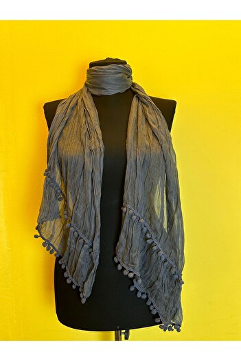Gönülden Tasarım POMPONED SPOKE FABRIC SCARF NECK Tie 30X150 CM SMOKED
