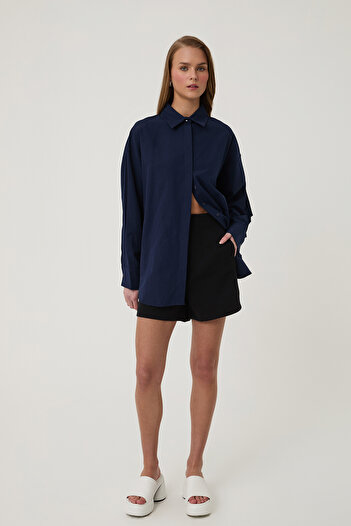 Quzu Oversize Shirt Navy Blue