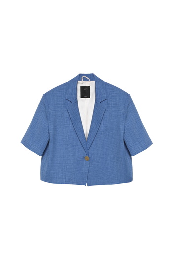 Quzu Padded Crop Blazer Jacket Indigo