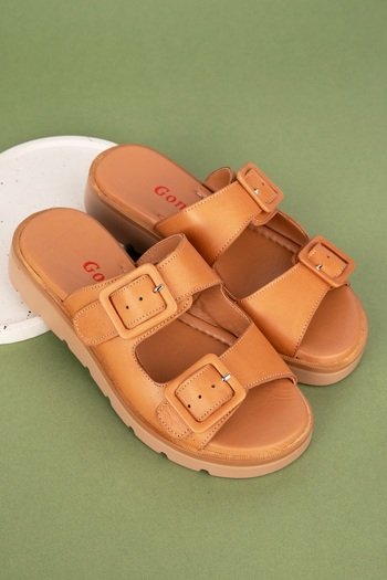 Gondol Women's Genuine Leather Double Buckle Slippers mlk.002