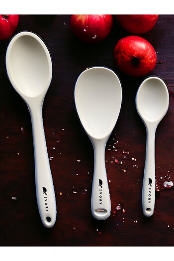 Multiamo Hard Tip Heat Resistant Fireproof Non-Stick Silicone Long Short Deep Spoon 28 cm-20 cm / Short Spoon 22 cm