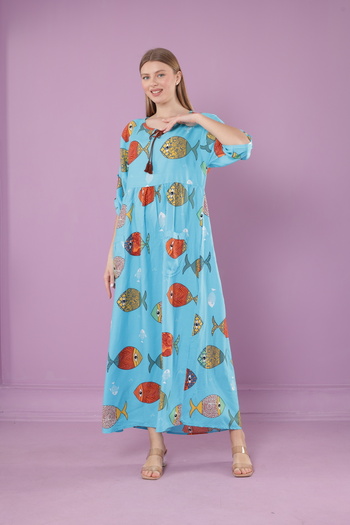 mervemoda Women's woven viscose pocket drop collar long dress