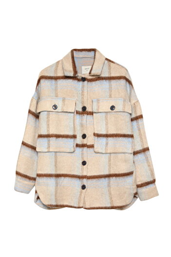 Quzu Button Detailed Big Pocket Shirt Stone