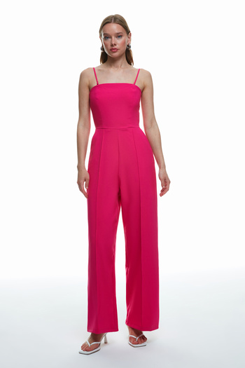 Quzu Pocket Detailed Wide Leg Jumpsuit Fuchsia