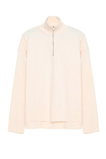 Quzu Zippered Turtleneck Long Knitwear Cream