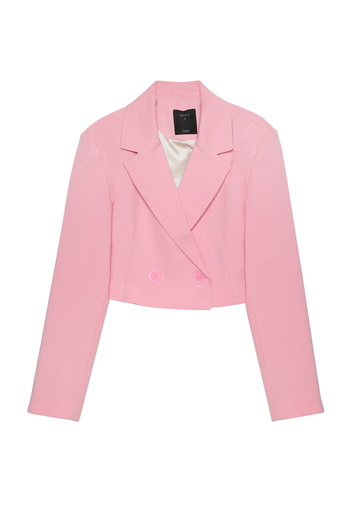 Quzu Wadded Detailed Crop Blazer Jacket Pink
