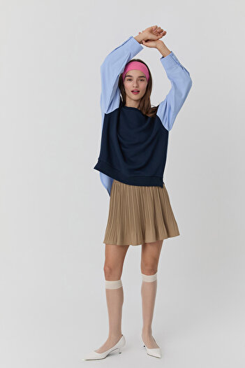 Quzu Shirt Detailed Sweatshirt Navy Blue
