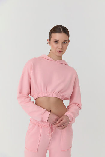 Quzu Hooded Crop Sweatshirt Pink