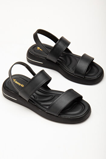 Tonny Black Women's Black Skin Comfortable Fit Poly Sole Double Strap Sandals