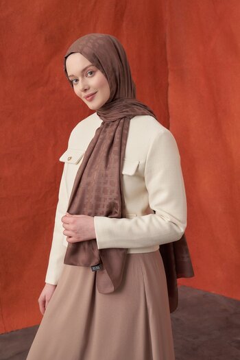 ARMANDA Italian Jacquard Block Pattern Shal - Brown