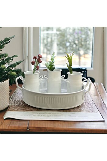 LUCKYHOMES Country Style 3-Piece Mini Presentation and Knot Vase - White 8X5 20X15