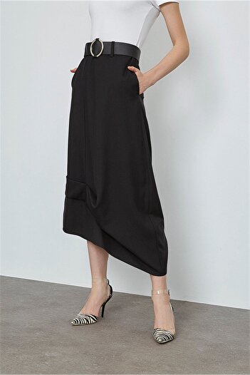 VERDA BELTED SKIRT WITH PLEAT DETAIL
